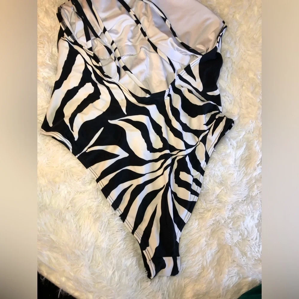 Zebra Print One-Shoulder Swimsuit - Picture 5 of 14
